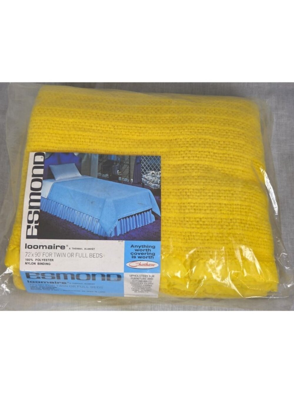 Vintage Esmond by Chatham Yellow Waffle Blanket Satin Trim Twin Full 72x90 Fall